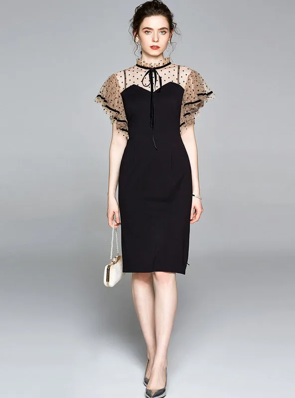 Black Polka Dot Slim Medium Long Dress