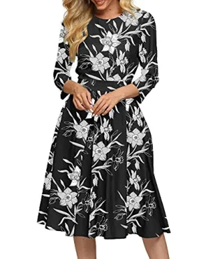 Black Women's Floral Vintage Dress Elegant Midi Evening Dress Simple Flavor