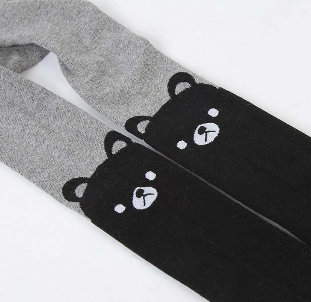 Cartoon Animal Print Girls Winter Knitted Cotton Stockings