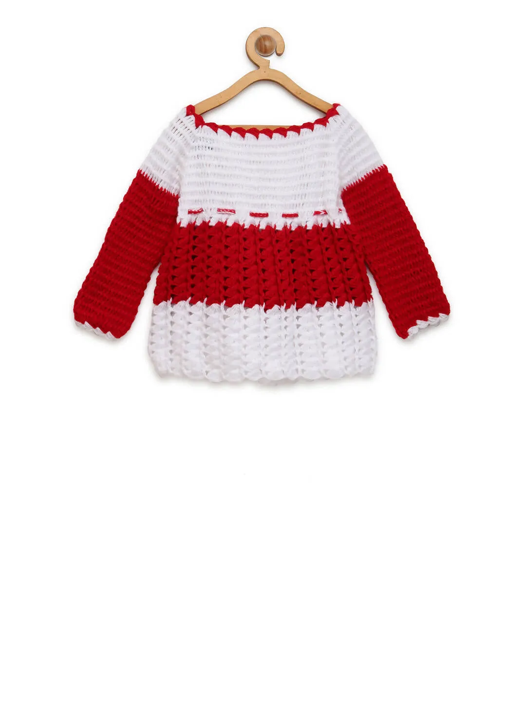 ChutPut Hand knitted Floral Crochet Wool Dress For Baby Girls - Red
