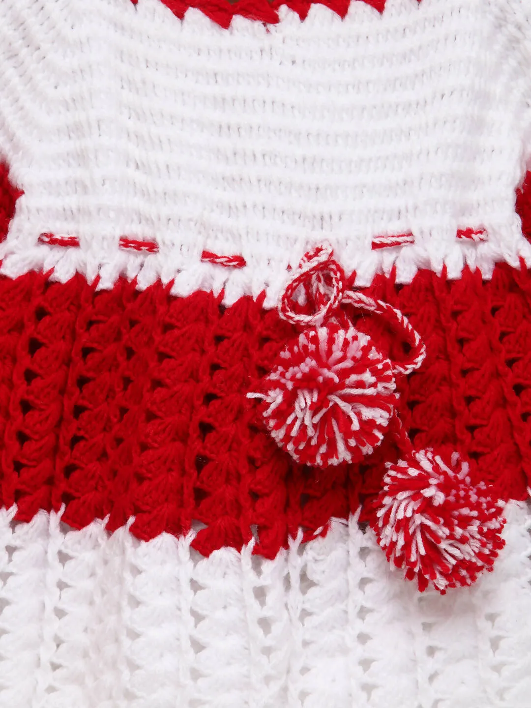 ChutPut Hand knitted Floral Crochet Wool Dress For Baby Girls - Red