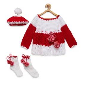 ChutPut Hand knitted Floral Crochet Wool Dress For Baby Girls - Red