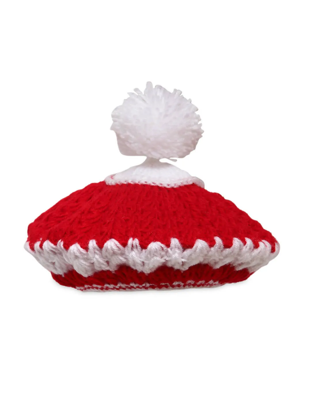 ChutPut Hand knitted Floral Crochet Wool Dress For Baby Girls - Red