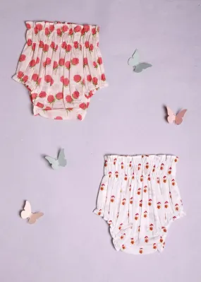 Cotton Flower Pink Cotton Baby Bloomers Set of 2 (0-6 Months)