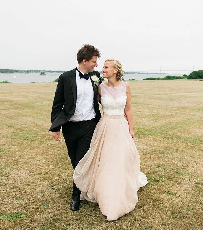 Country Wedding Dresses Sheer Neck Bridal Gowns
