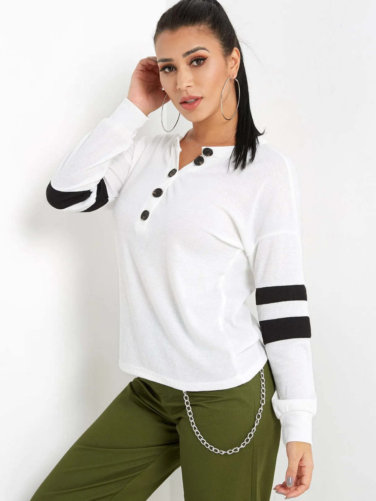 Custom V-Neck Stripe Long Sleeve T-Shirts
