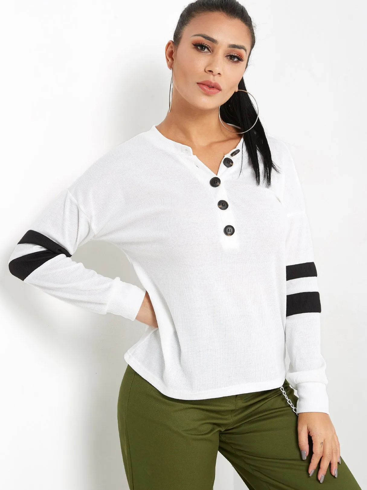 Custom V-Neck Stripe Long Sleeve T-Shirts