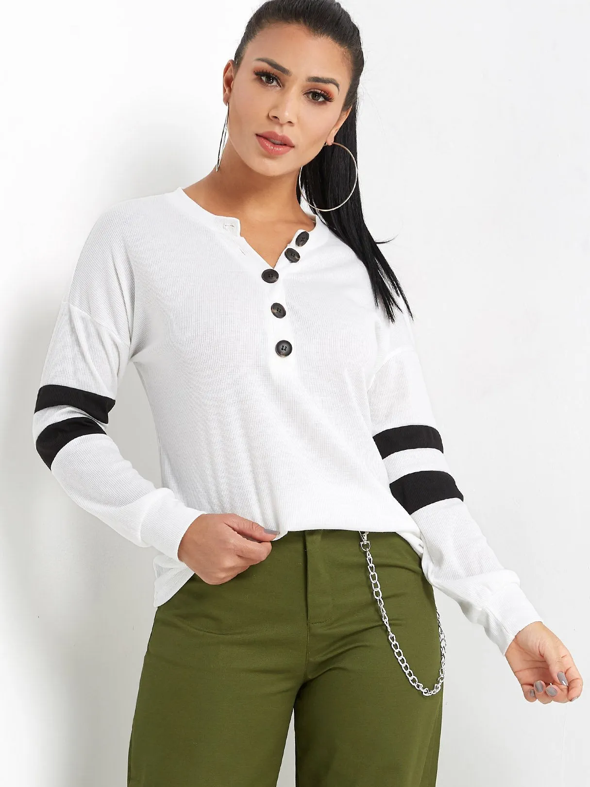 Custom V-Neck Stripe Long Sleeve T-Shirts
