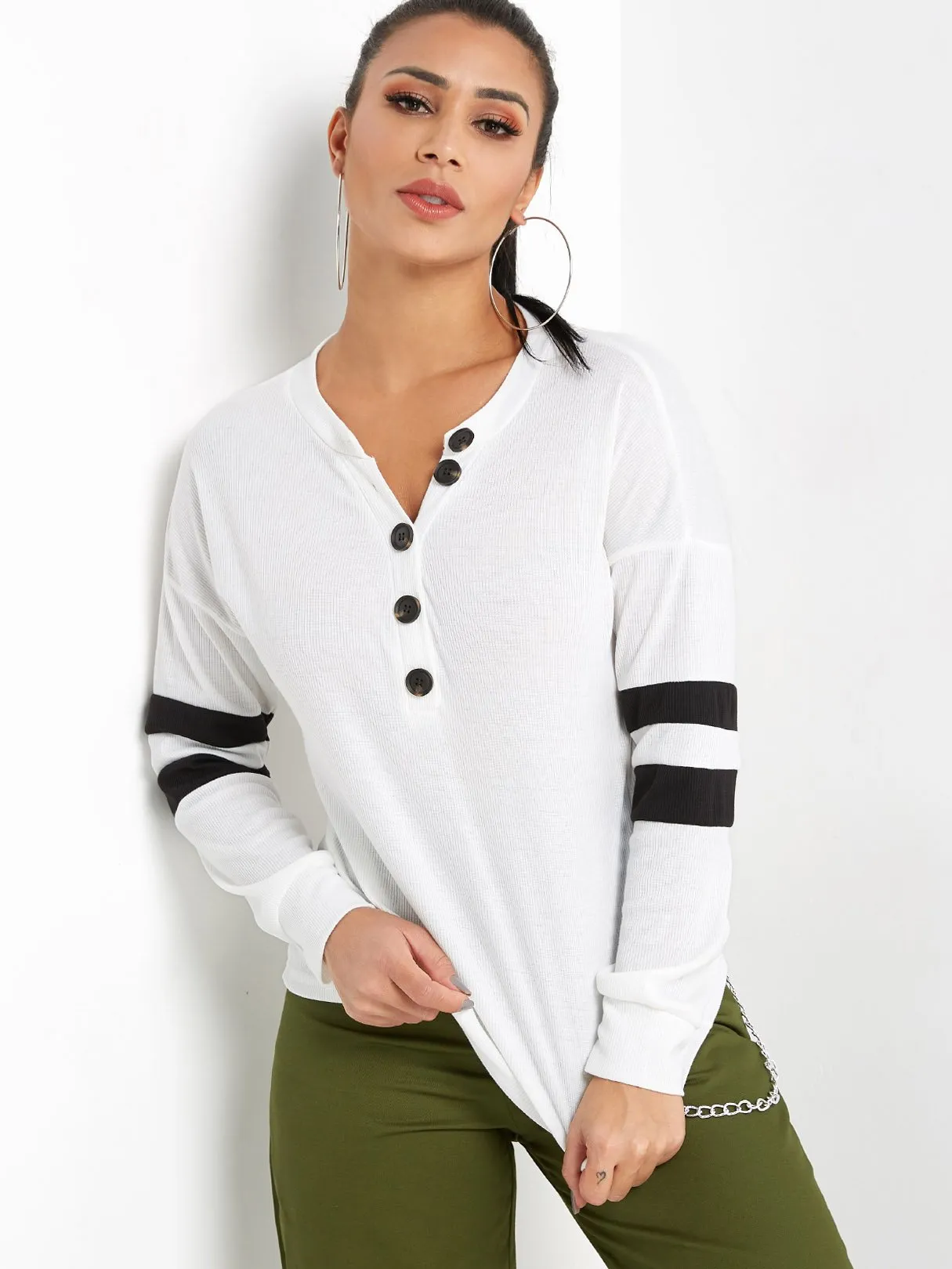 Custom V-Neck Stripe Long Sleeve T-Shirts