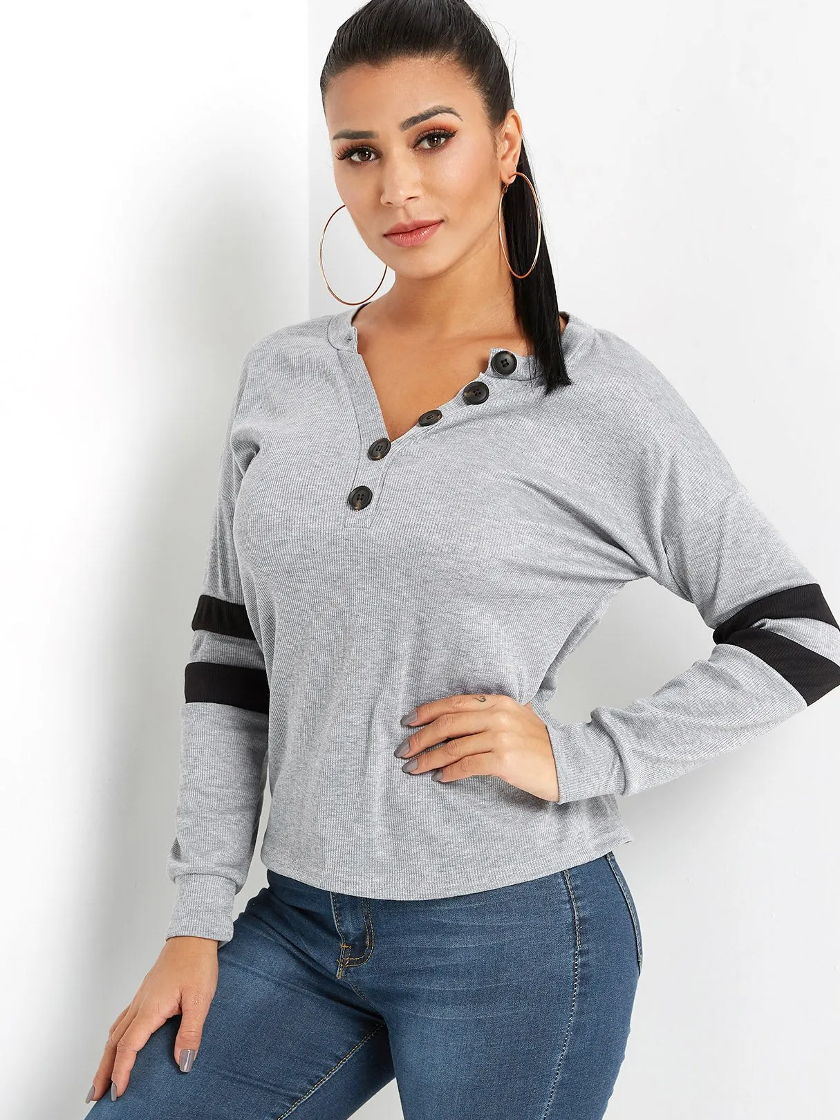Custom V-Neck Stripe Long Sleeve T-Shirts