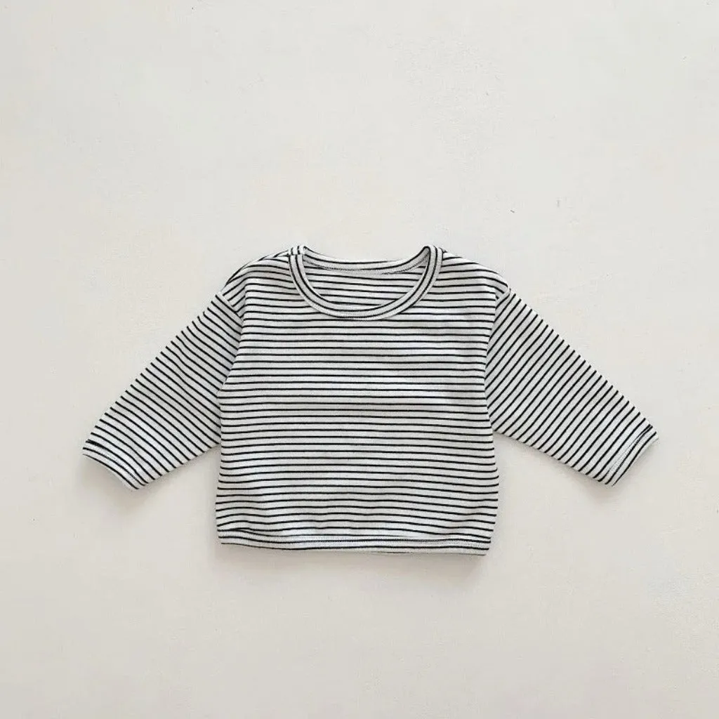 Denim Bear Baby Jumpsuit & Striped T-Shirt Set