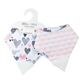 Double Sided Chew Bib - Geo Hearts / Scallop Trim