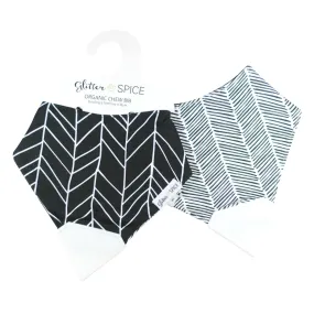 Double Sided Chew Bib - Onyx / Snow Herringbone