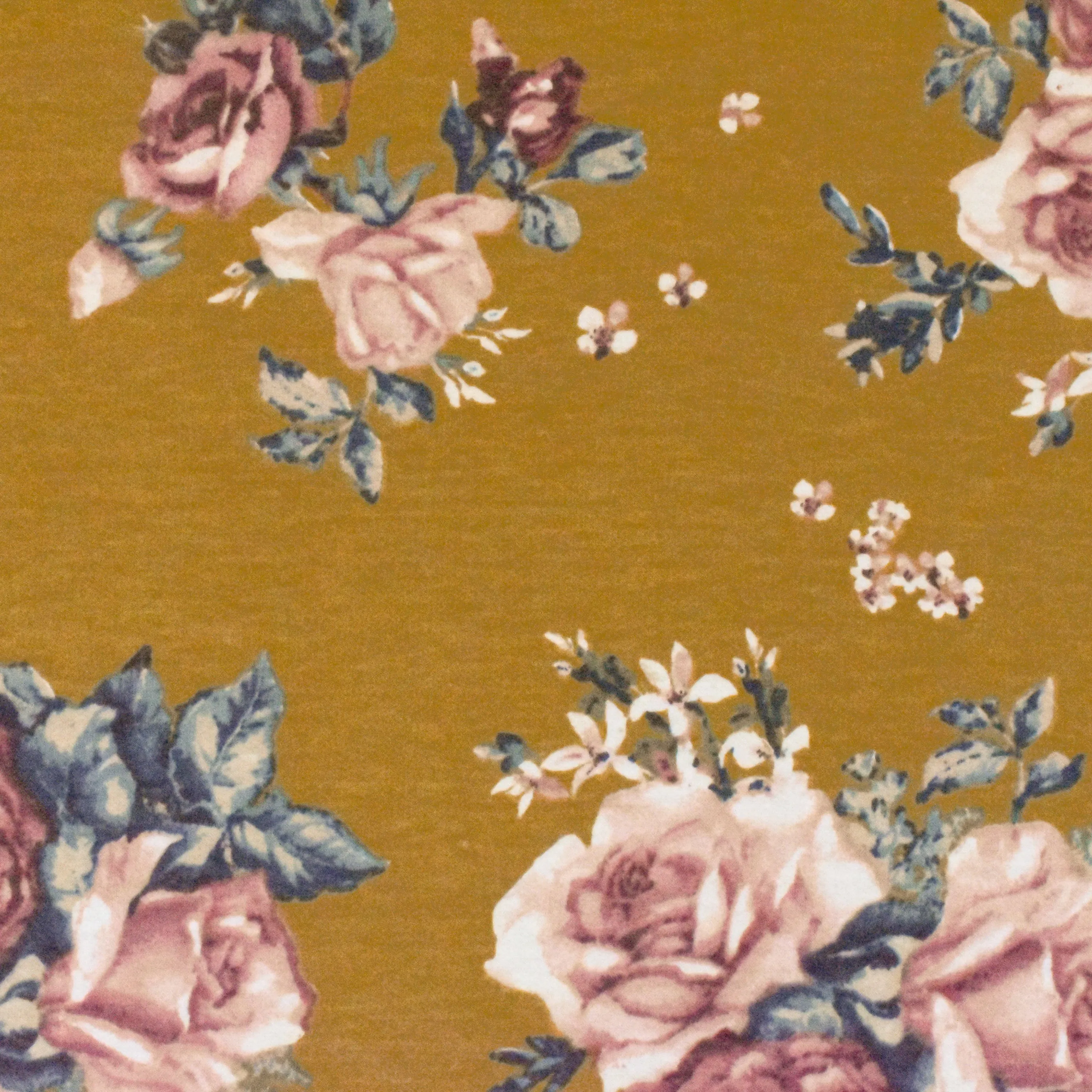 Earth Yellow-Pink-Multi Floral Print Stretch French Baby Terry Knit Fabric