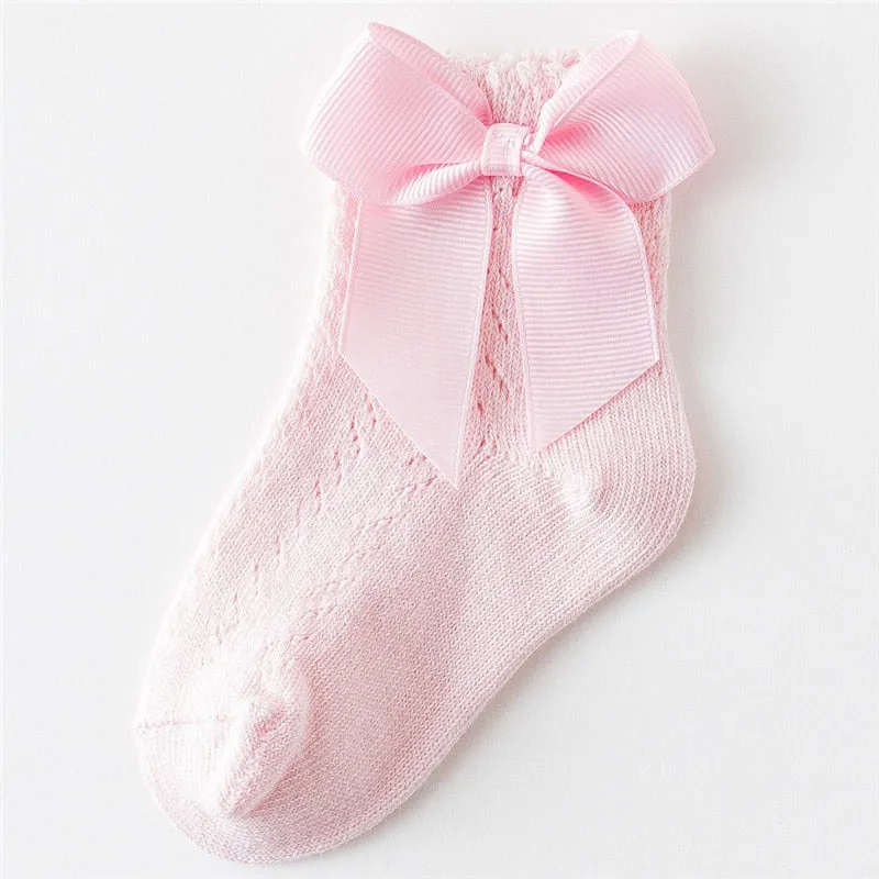 Elegance Baby Bow Knee High Long Sock Soft Cotton Mesh Spanish Style Toddler Socks