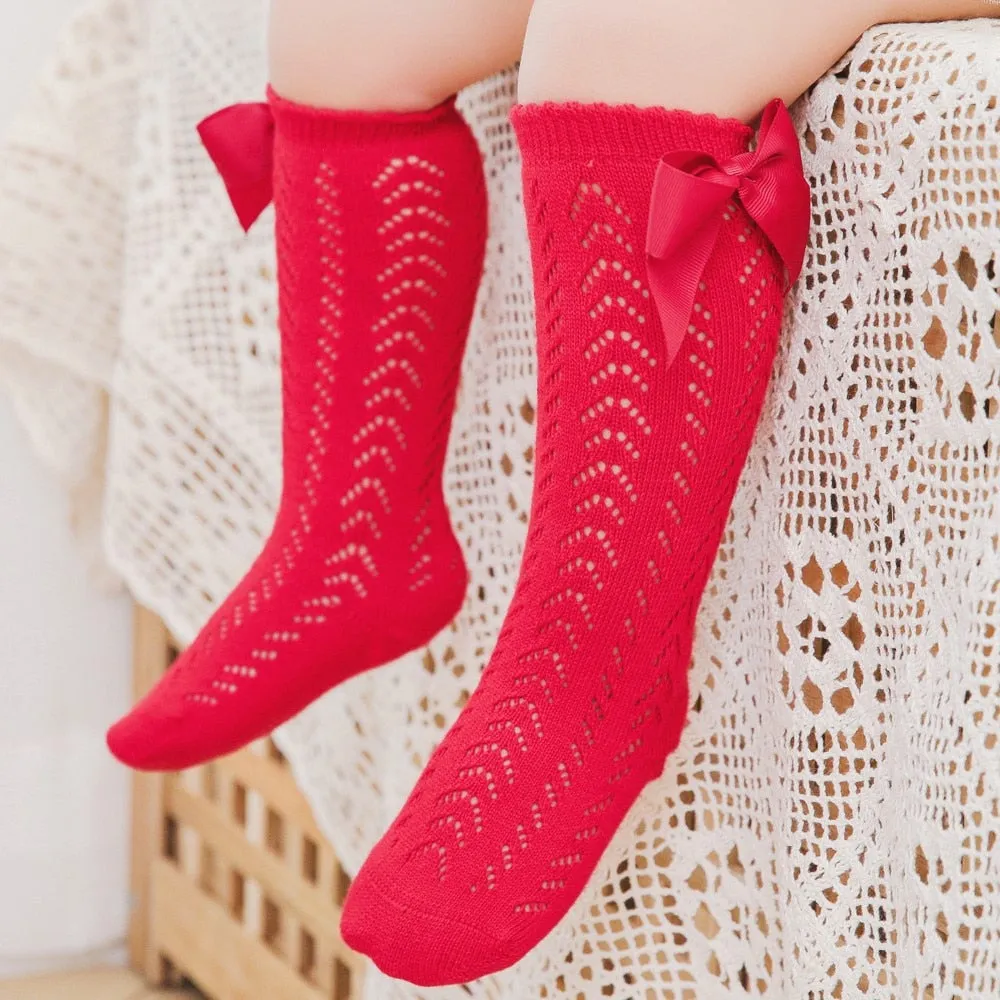 Elegance Baby Bow Knee High Long Sock Soft Cotton Mesh Spanish Style Toddler Socks