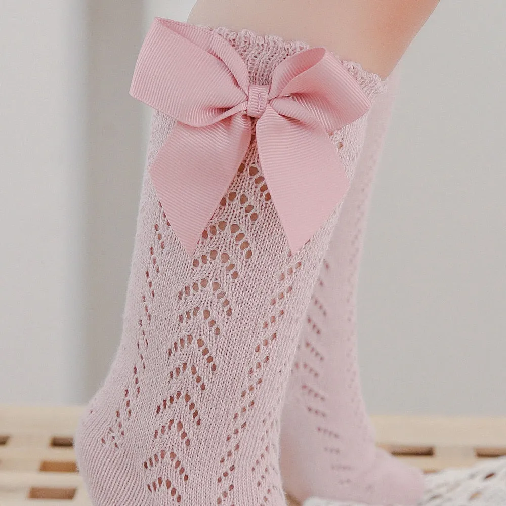 Elegance Baby Bow Knee High Long Sock Soft Cotton Mesh Spanish Style Toddler Socks