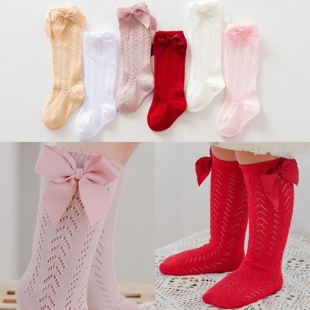 Elegance Baby Bow Knee High Long Sock Soft Cotton Mesh Spanish Style Toddler Socks