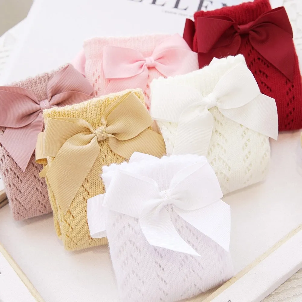 Elegance Baby Bow Knee High Long Sock Soft Cotton Mesh Spanish Style Toddler Socks