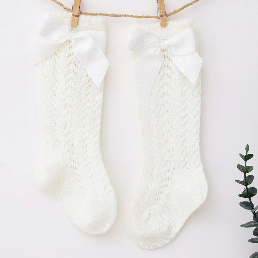 Elegance Baby Bow Knee High Long Sock Soft Cotton Mesh Spanish Style Toddler Socks