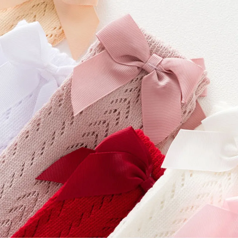 Elegance Baby Bow Knee High Long Sock Soft Cotton Mesh Spanish Style Toddler Socks
