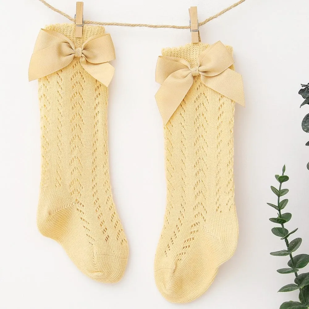 Elegance Baby Bow Knee High Long Sock Soft Cotton Mesh Spanish Style Toddler Socks