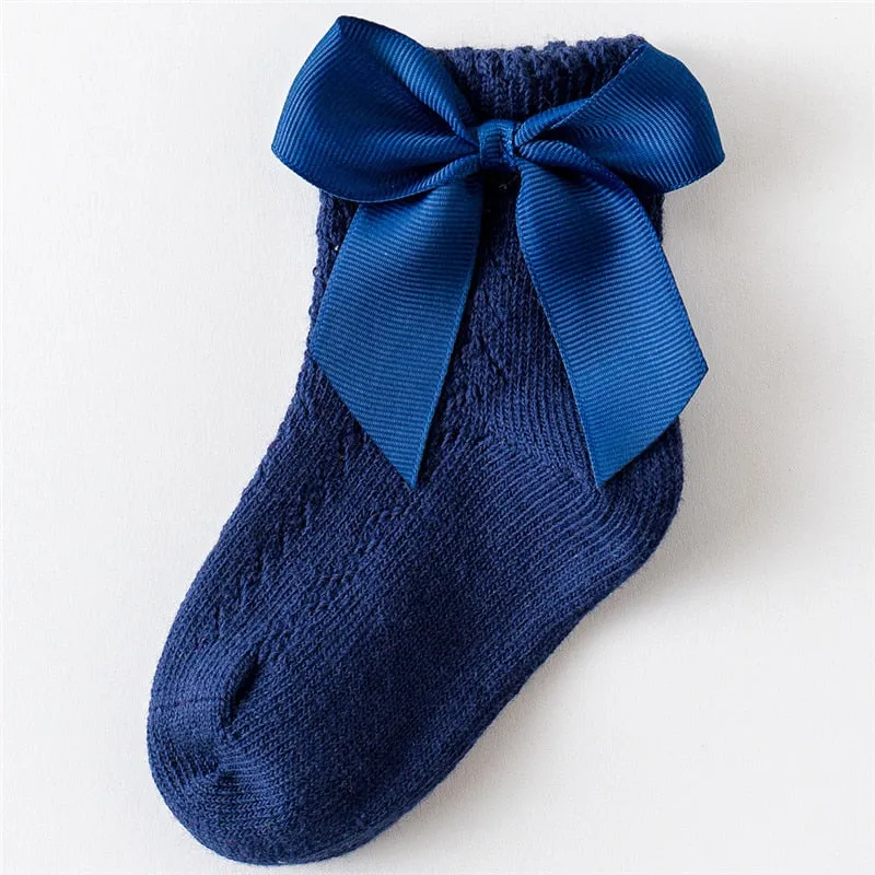Elegance Baby Bow Knee High Long Sock Soft Cotton Mesh Spanish Style Toddler Socks
