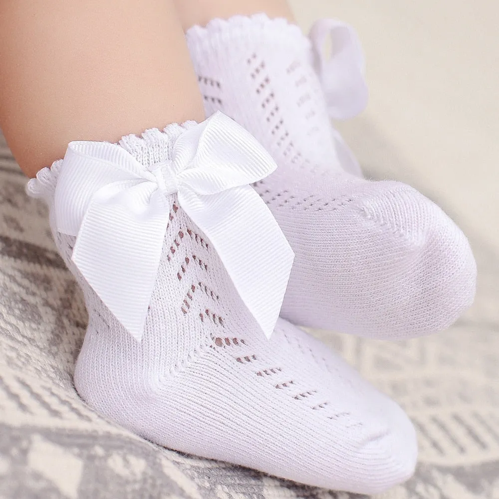Elegance Baby Bow Knee High Long Sock Soft Cotton Mesh Spanish Style Toddler Socks