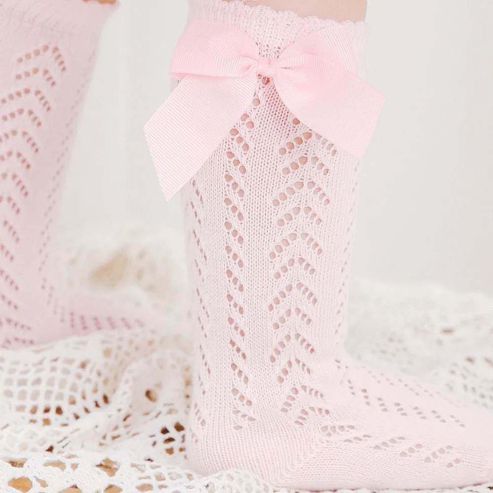 Elegance Baby Bow Knee High Long Sock Soft Cotton Mesh Spanish Style Toddler Socks