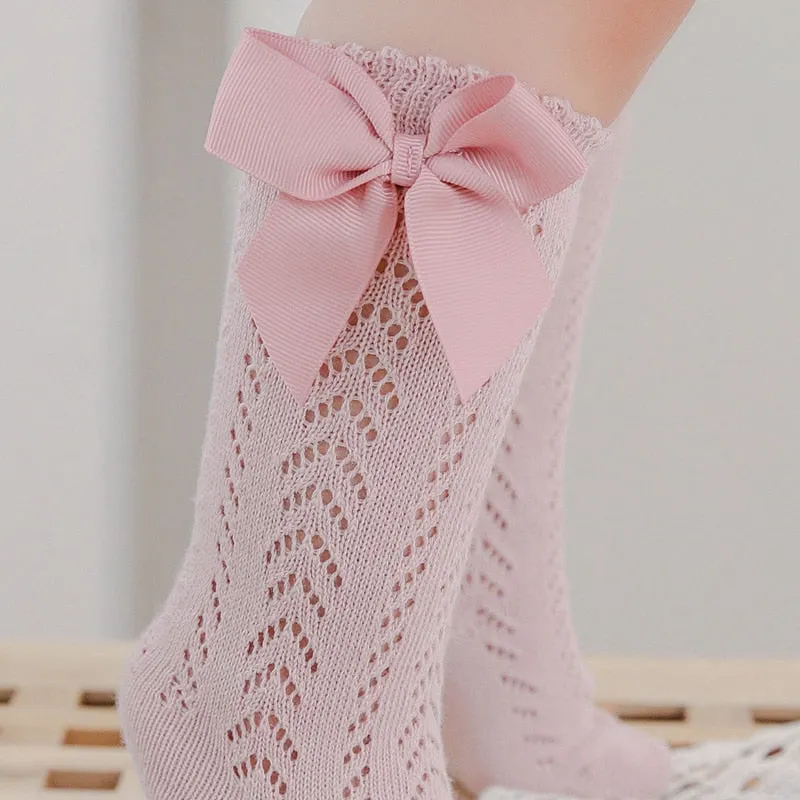 Elegance Baby Bow Knee High Long Sock Soft Cotton Mesh Spanish Style Toddler Socks