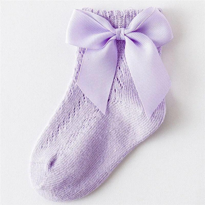 Elegance Baby Bow Knee High Long Sock Soft Cotton Mesh Spanish Style Toddler Socks