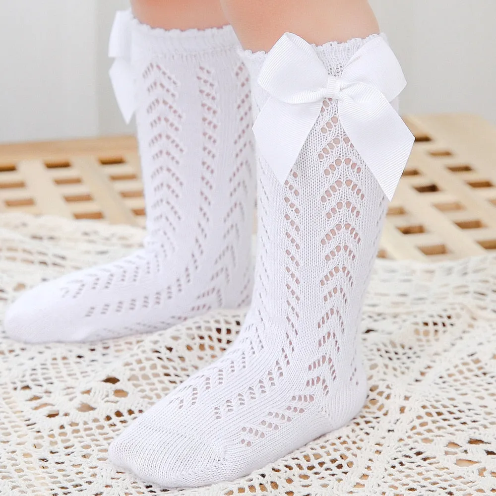Elegance Baby Bow Knee High Long Sock Soft Cotton Mesh Spanish Style Toddler Socks