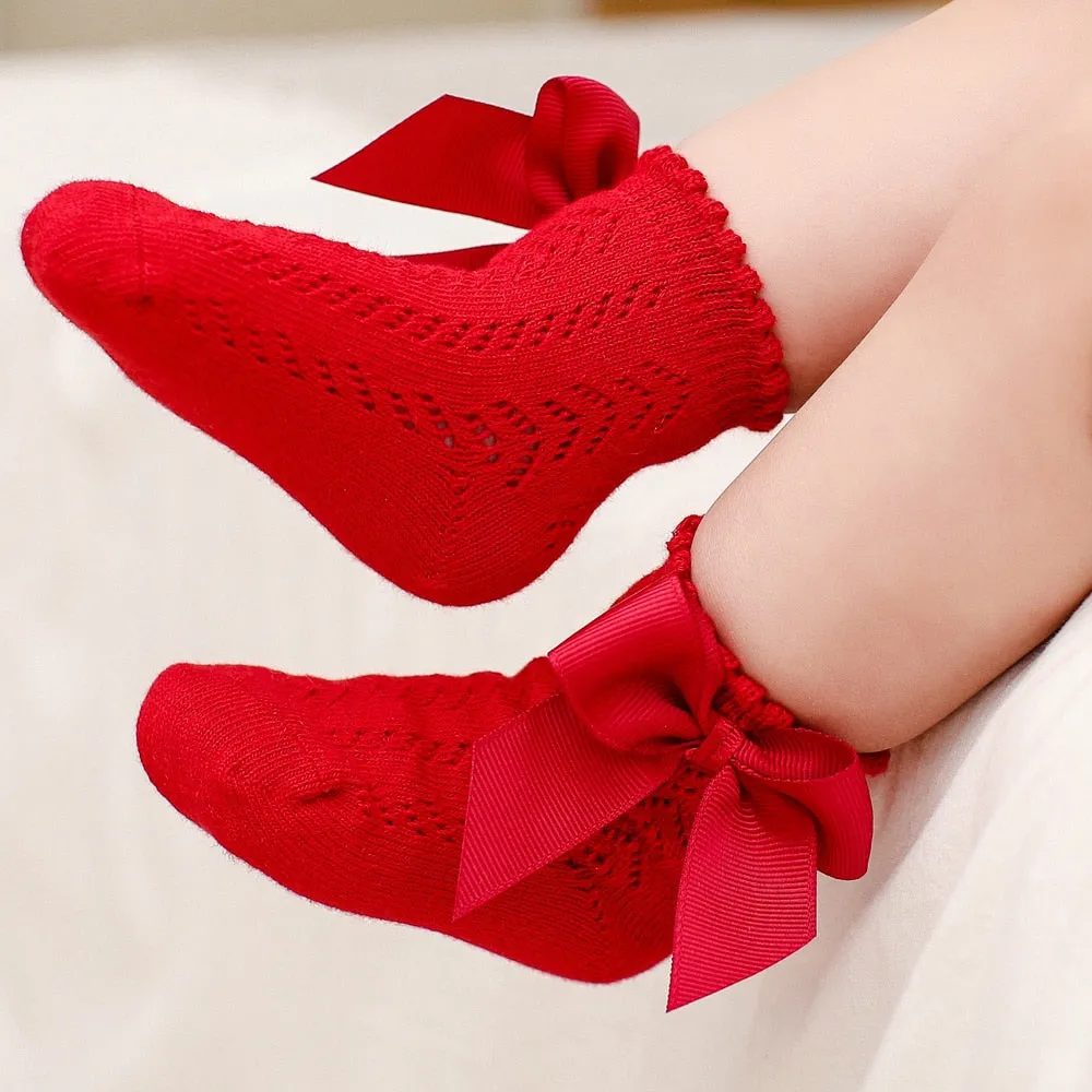 Elegance Baby Bow Knee High Long Sock Soft Cotton Mesh Spanish Style Toddler Socks