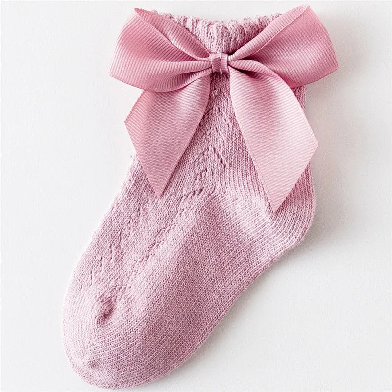 Elegance Baby Bow Knee High Long Sock Soft Cotton Mesh Spanish Style Toddler Socks