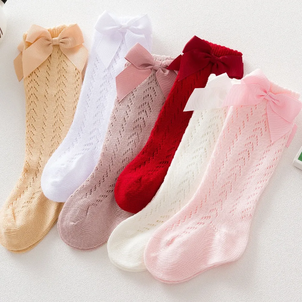 Elegance Baby Bow Knee High Long Sock Soft Cotton Mesh Spanish Style Toddler Socks