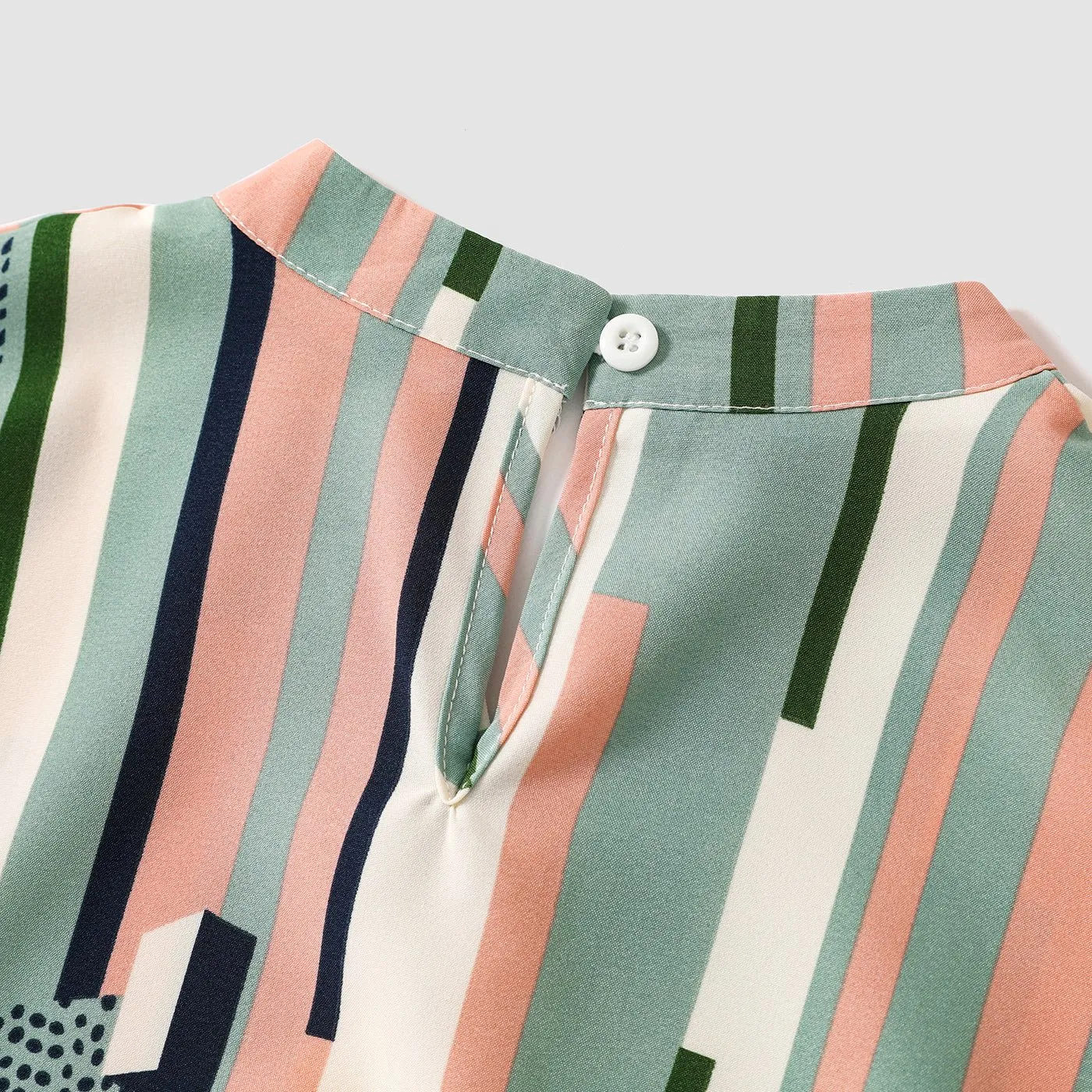 Family Matching Geometric Striped V Neck Drop Shoulder Belted Dresses and Colorblock Short-sleeve T-shirts Sets