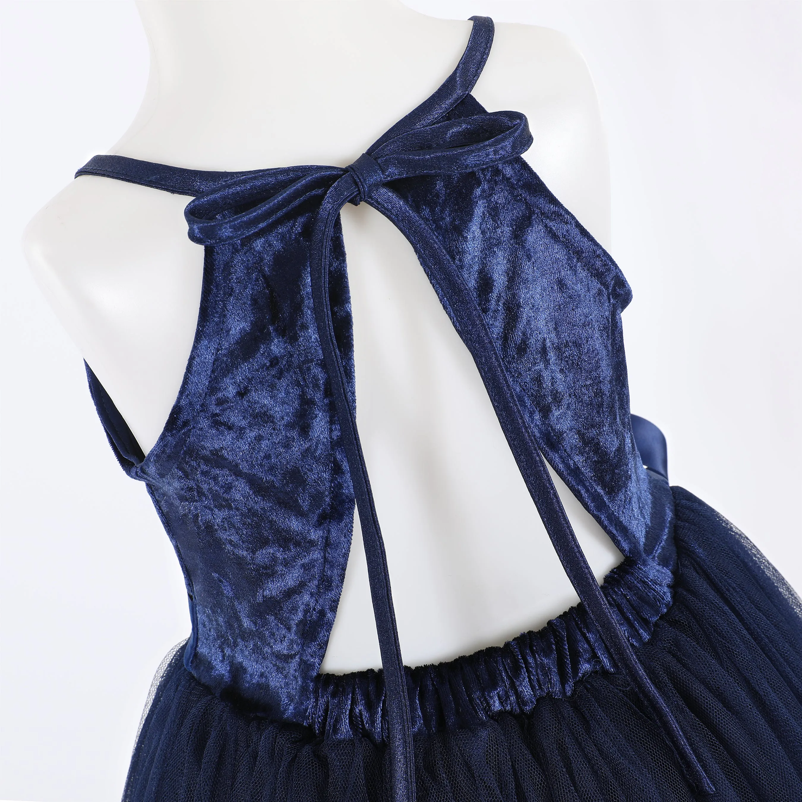 Flofallzique Navy Girls' Tulle Dress Velvet Spaghetti Strap Special Occasion Birthday Party Wedding Kids Summer Dress