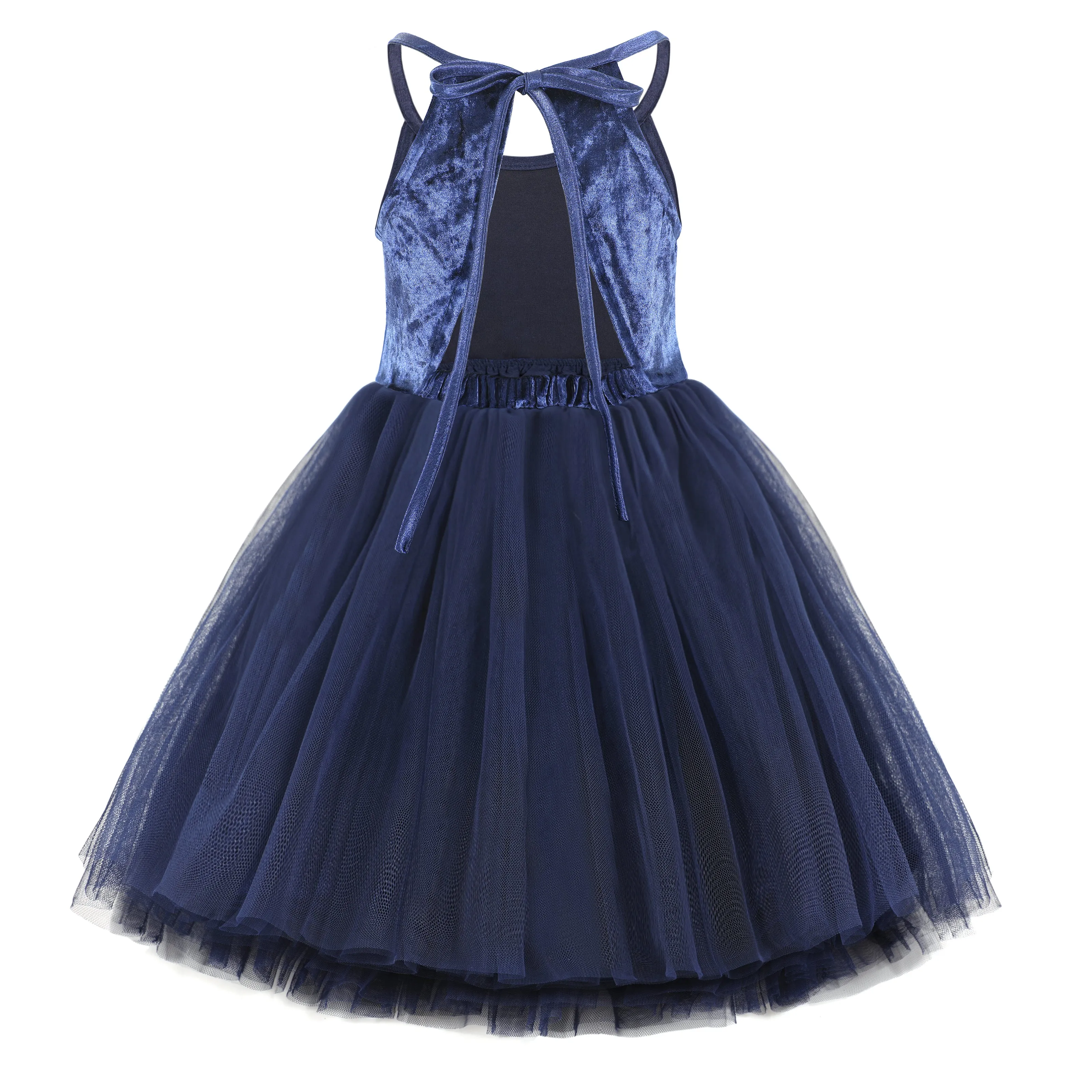 Flofallzique Navy Girls' Tulle Dress Velvet Spaghetti Strap Special Occasion Birthday Party Wedding Kids Summer Dress