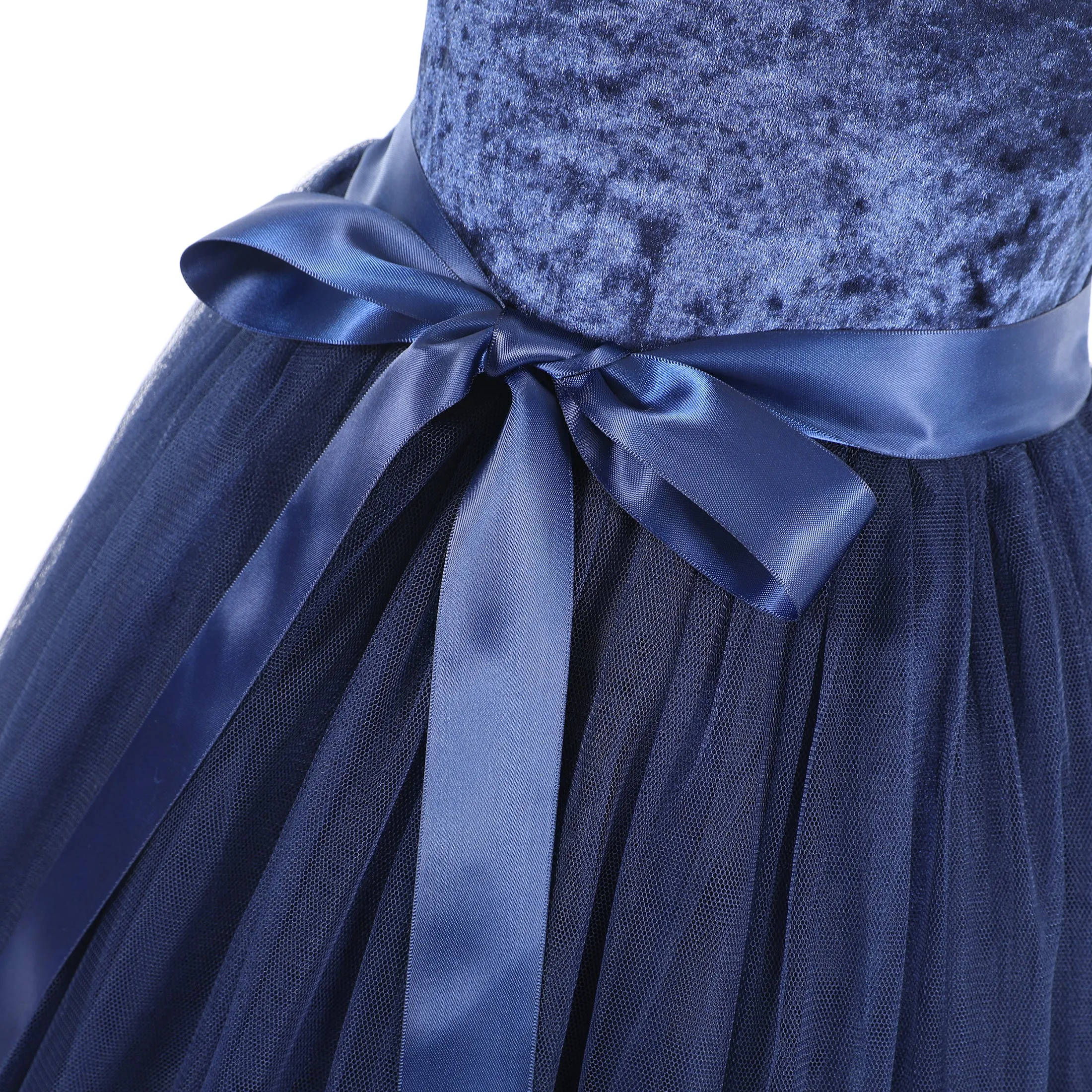 Flofallzique Navy Girls' Tulle Dress Velvet Spaghetti Strap Special Occasion Birthday Party Wedding Kids Summer Dress