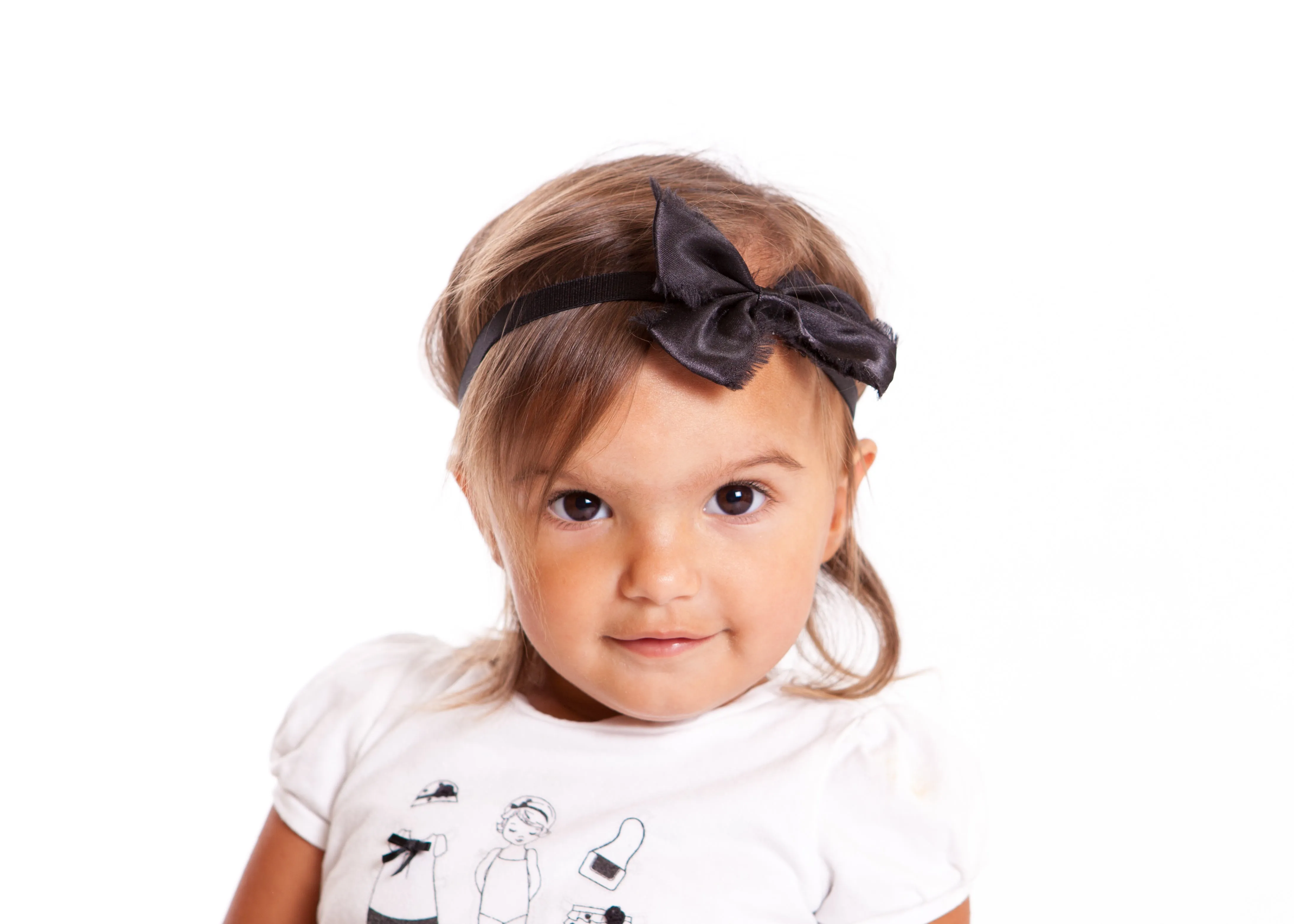 Frayed Satin Bow Headband - White   Black