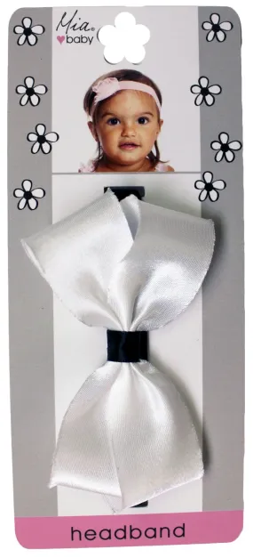 Frayed Satin Bow Headband - White   Black