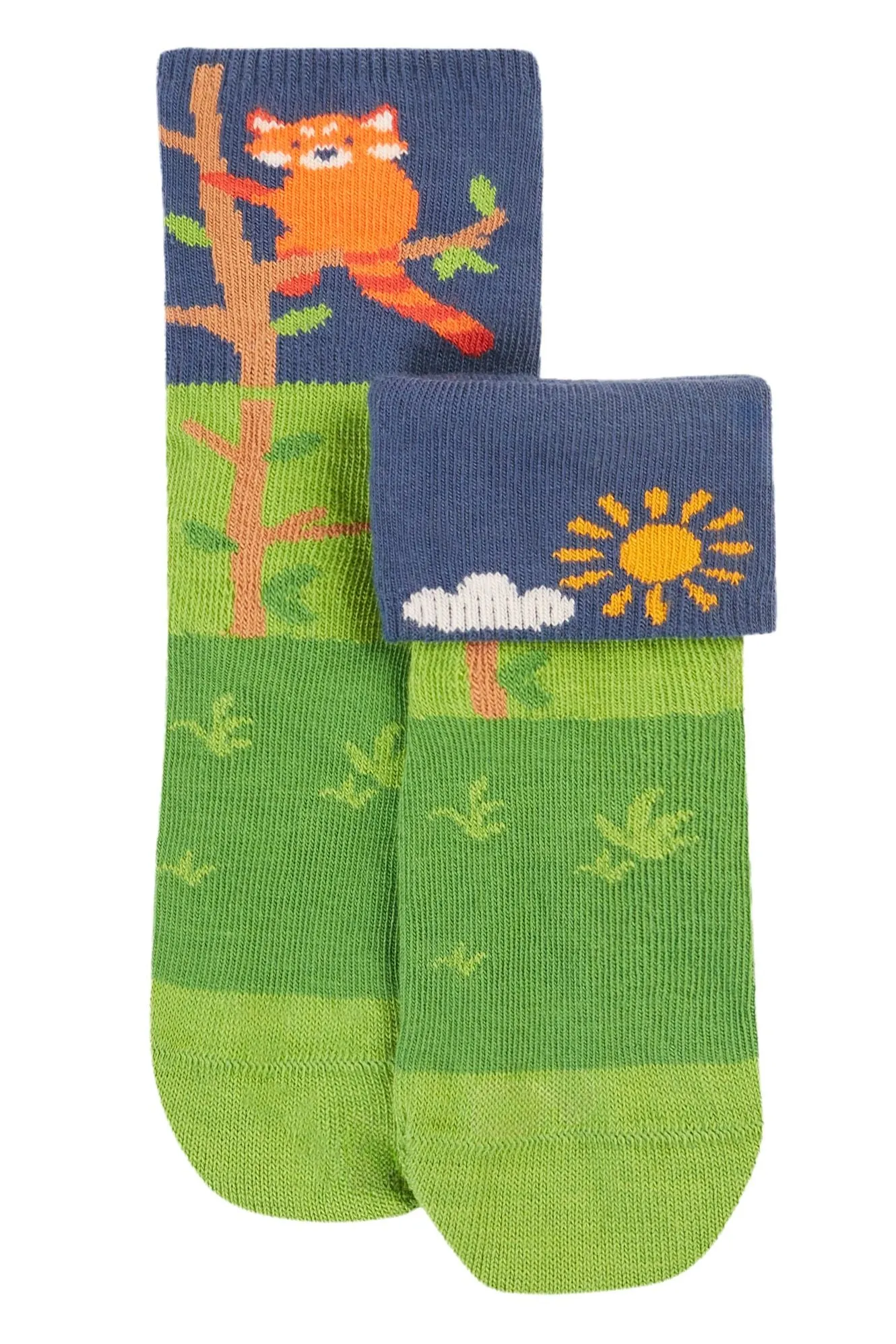 Frugi 2 Pack Fun Fold Over Infant Socks Red Panda