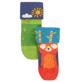 Frugi 2 Pack Fun Fold Over Infant Socks Red Panda