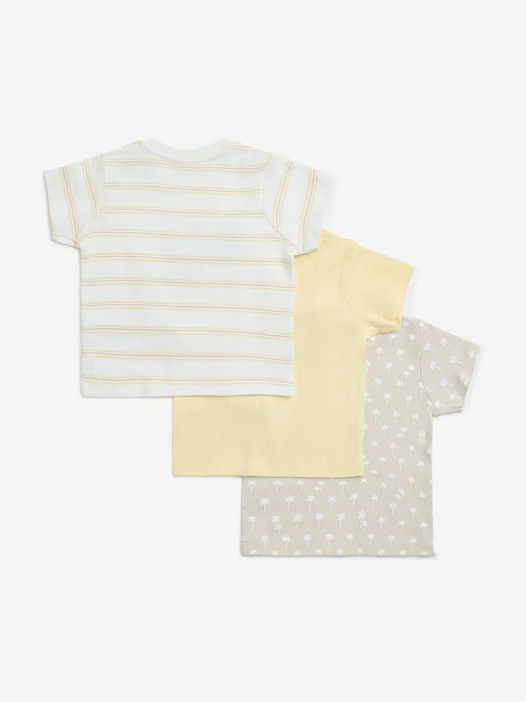HOP Baby Yellow Printed Cotton T-Shirt- Pack of 3