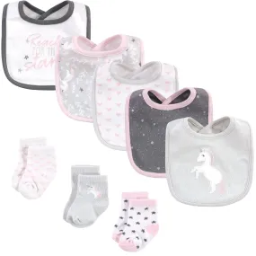 Hudson Baby Cotton Bib and Sock Set, Whimsical Unicorn