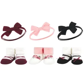 Hudson Baby Headband and Socks Giftset, Burgundy Black