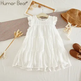Humor Bear Summer Girl Dresses Soild Dresses Princess Girls Clothes Party Children Clothing Toddler Baby Kids Dresses X563901