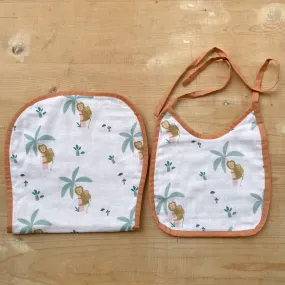 Infant Bib and Burp Cloth Set (Monkey Print)