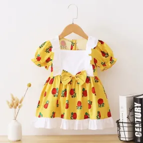 Kids Baby Girl Birthday Party Princess Dress Short Sleeve Rose Flowers Printed Summer Dresses Cute Clothing X3235696