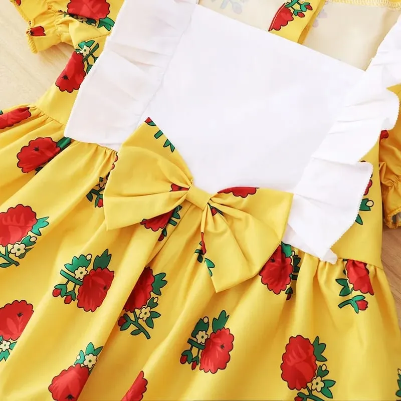 Kids Baby Girl Birthday Party Princess Dress Short Sleeve Rose Flowers Printed Summer Dresses Cute Clothing X3235696
